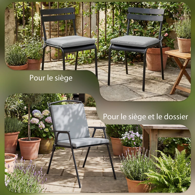 Outsunny Lot de 2 coussins de chaise de jardin, galettes de chaise 50 x 50 cm, mousse haute densité, antidérapants 50x50 cm gris