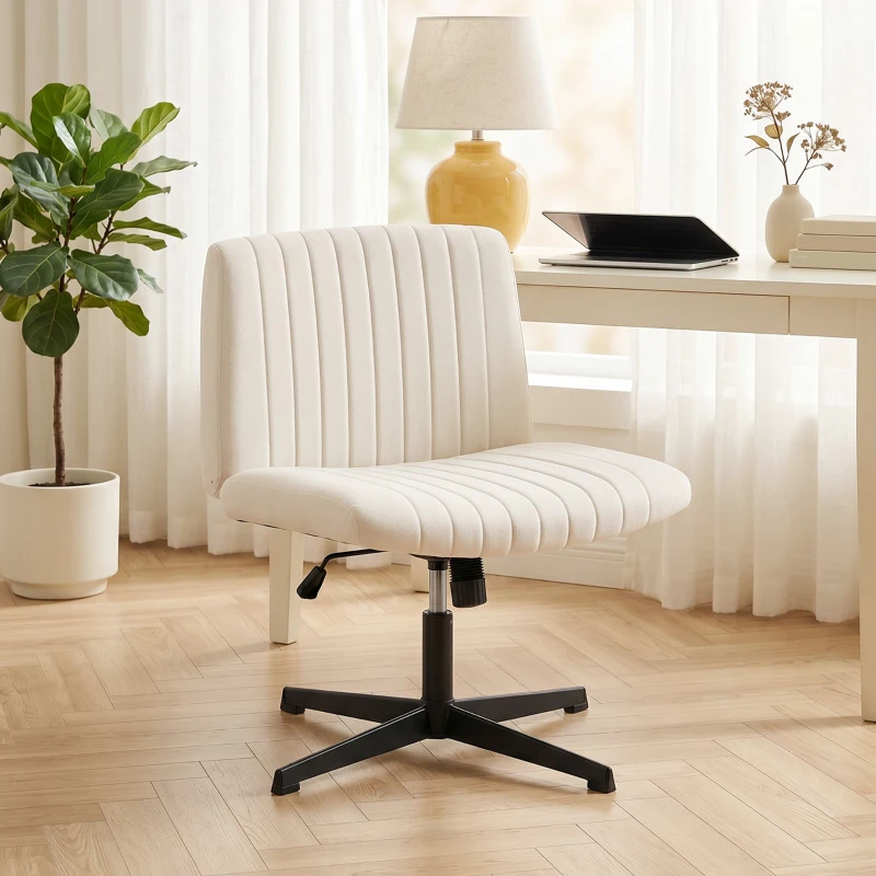 HOMCOM Homeoffice Stuhl höhenverstellbar Drehstuhl mit Leinenoptik Schneidersitz-Stuhl bis 120 kg belastbar, Cremeweiß