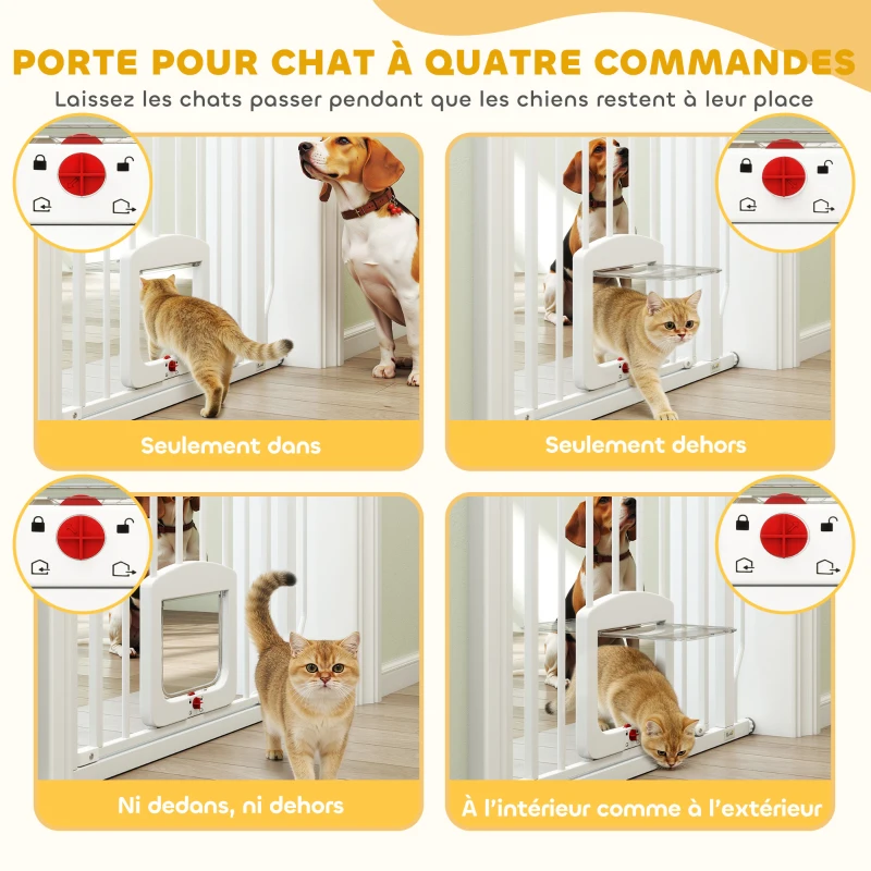 PawHut Barrière de sécurité chien extensible 75-85 cm, barrière d'escalier double verrouillage, hauteur 76 cm, blanc