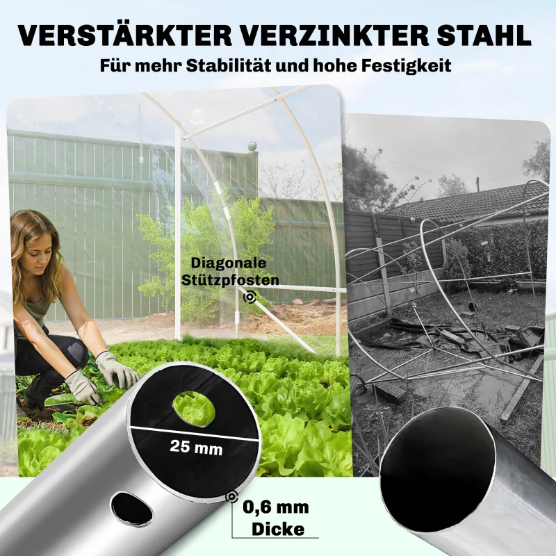Outsunny Polytunnel-Gewächshaus, begehbares Gewächshaus mit verzinktem Stahlrahmen und UV-beständiger PE-Abdeckung, transparent