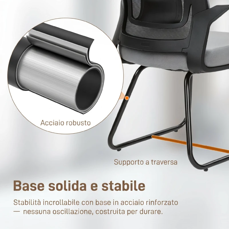 HOMCOM Sedia Ufficio in Tessuto Rete Trasparente Senza Ruote per Sala d'Attesa e Sala Conferenze, Grigio scuro