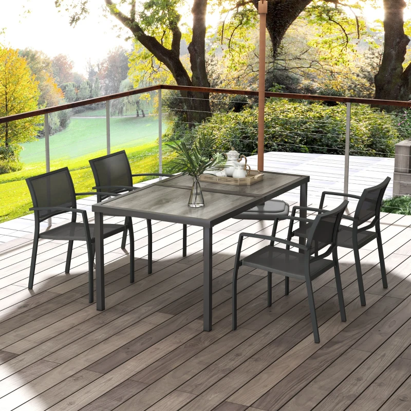 Outsunny Gartenmöbel-Set Gartensitzgruppe, 1 Tisch, 4 Stühle, 150 x 87 x 72 cm, Grau