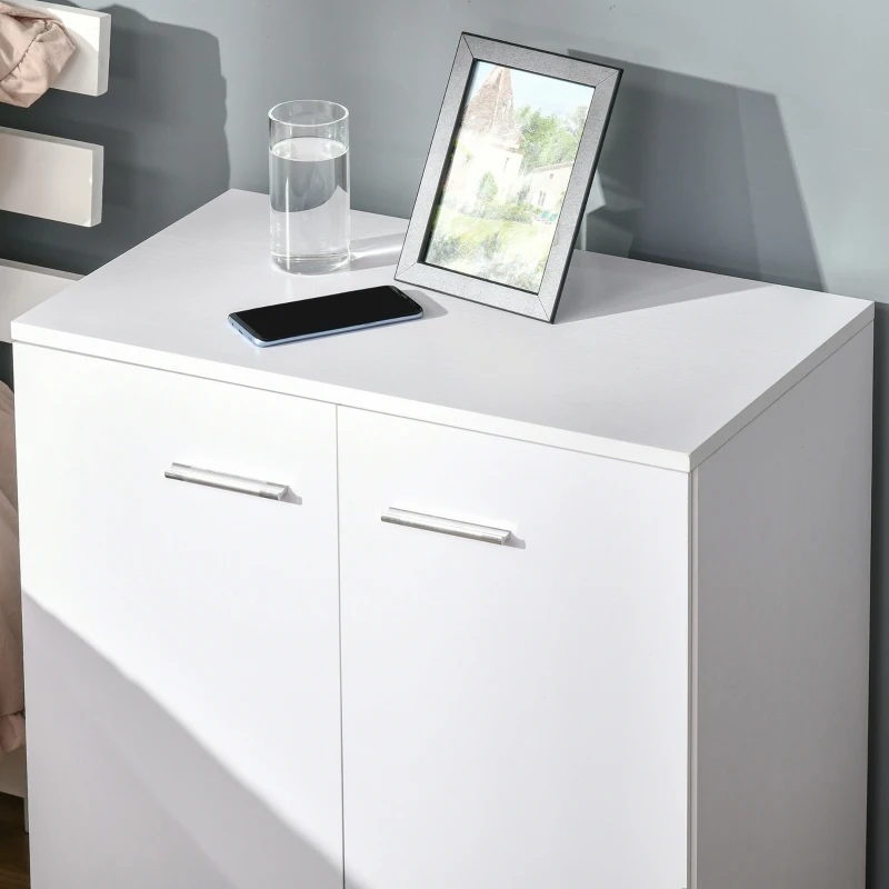 HOMCOM Mobile Sideboard Cabinet, Sideboard Storage Cabinet with 2 Doors and Internal Shelf for Office, 60 x 35 x 65 cm, White