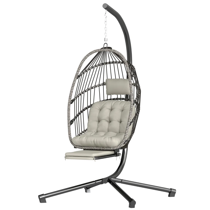 Outsunny Fauteuil suspendu avec support, chaise suspendue pliante avec repose-pieds rétractable, gris clair