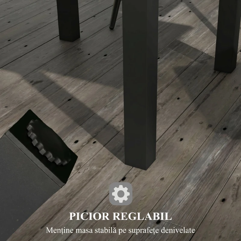 Outsunny Masă de Grădină Extensibilă pentru 4-6 Persoane cu Blat cu Șipci, din Aluminiu, 81/162x80x75 cm, Gri