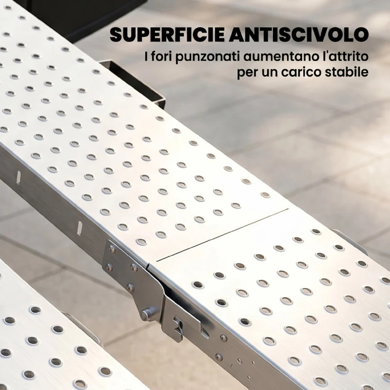 HOMCOM Set 2 Rampe di Carico Pieghevoli, 400 kg, per Moto/ATV/Rimorchio/Pick-up, 180 x 25.5 cm, Argento