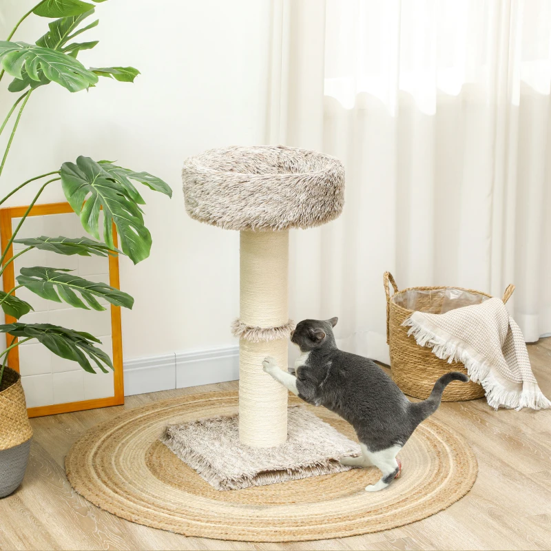 PawHut Arbre à chat arbre à grimper pour chat lit en peluche grande base pour intérieur 45l x 45P x 87H cm marron