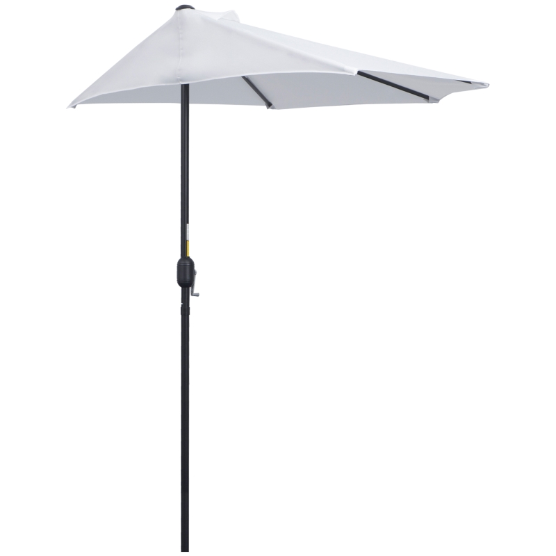 Outsunny Umbrelă de Terasă în Formă de Semilună cu Deschidere cu Manivelă și Stâlp în 2 Secțiuni, 2,6x1,35 m, Albă