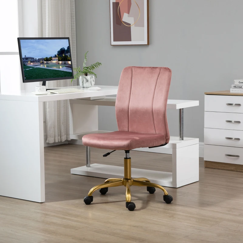 Vinsetto Chaise de bureau fauteuil pivotant 360° ergonomique hauteur réglable revêtement velours  rose et doré