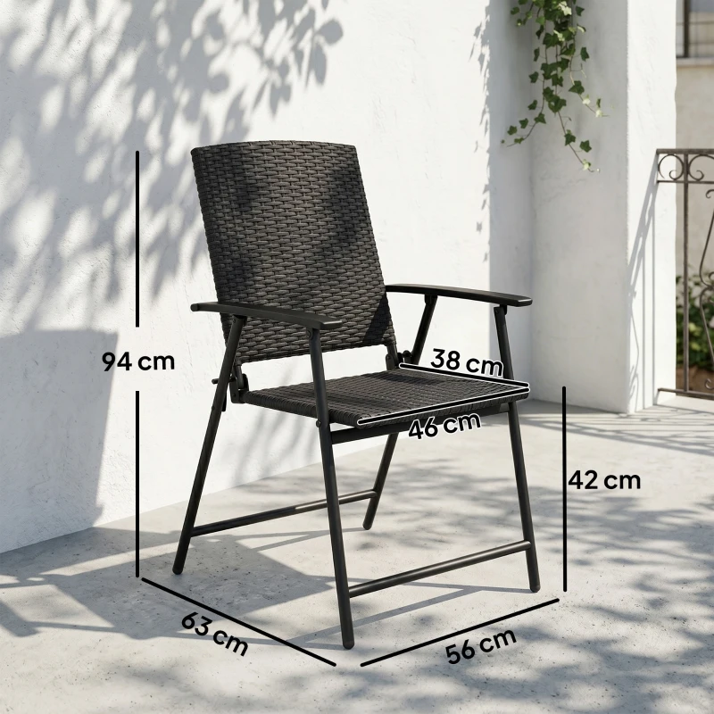 Outsunny Set of Two Folding Rattan Seat Chairs - Black