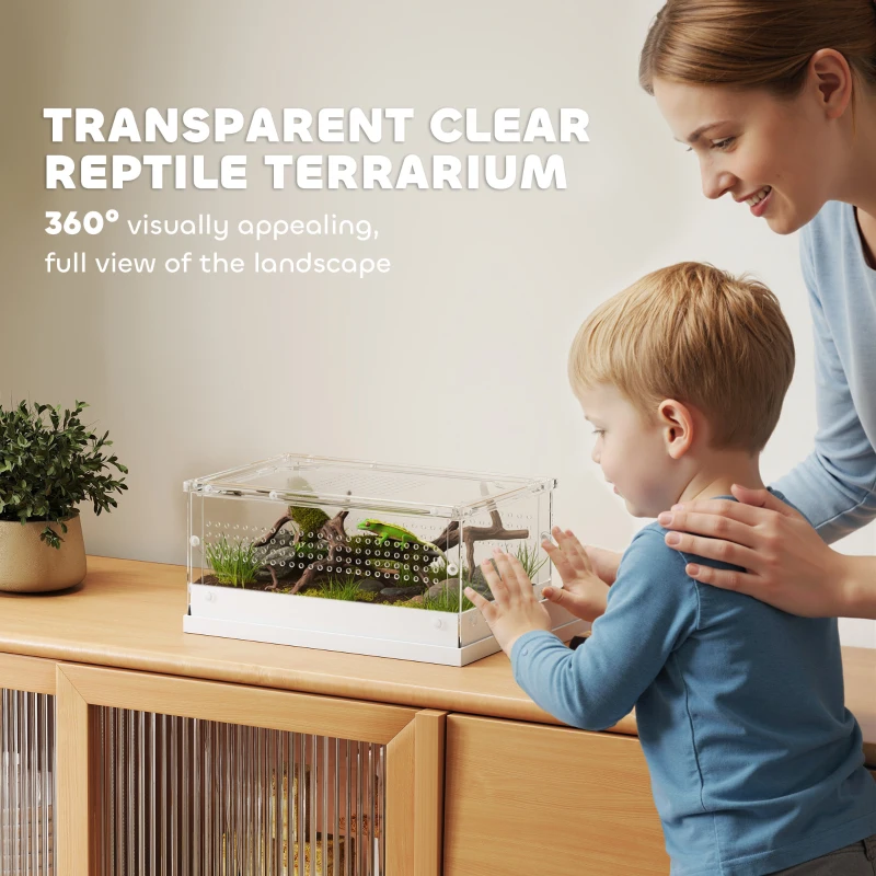 PawHut Acrylic Reptile Terrarium with Top Sliding Door, Vents, for Leopard Gecko, Hognose Snake, 30 x 20 x 15 cm