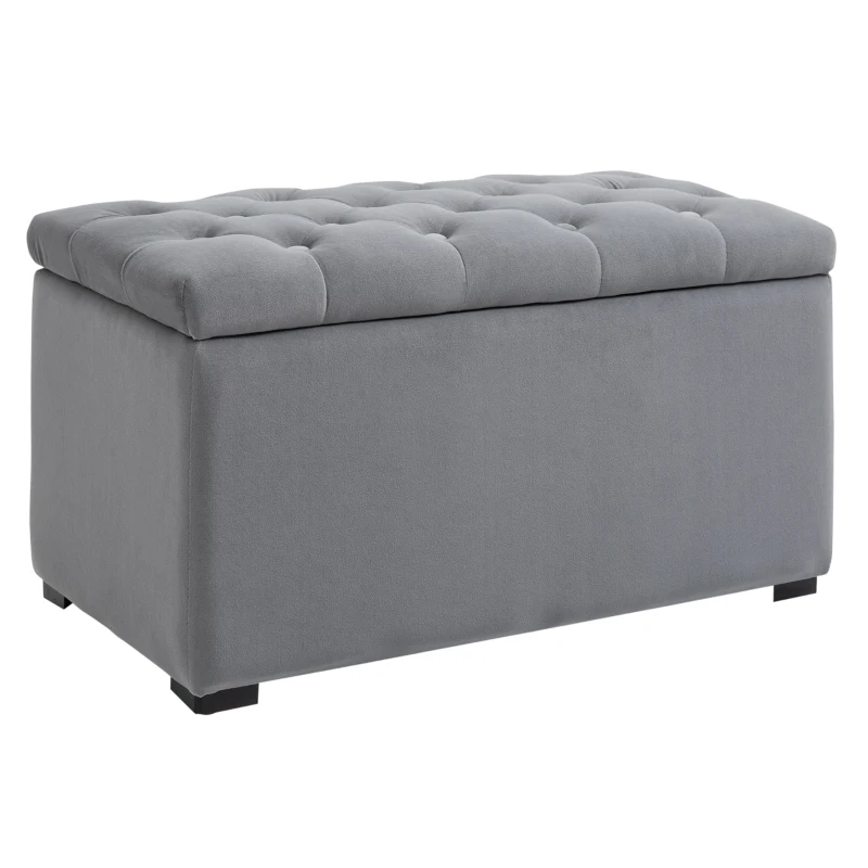 HOMCOM Banc Banquette Pouf Tabouret de Rangement avec 2 Petits Tabourets Peluche Courte 75 X 40 X 24cm Gris Clair