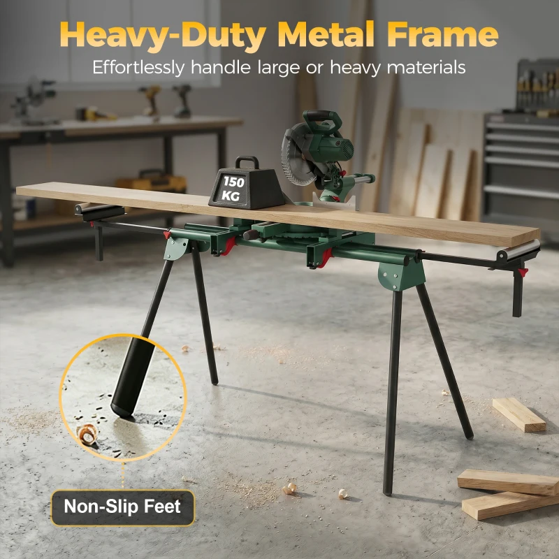 HOMCOM Universal Mitre Saw Stand with Adjustable Rollers and Support Arms, Portable Miter Saw Stand with Folding Legs