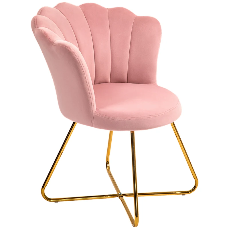 HOMCOM Polsterstuhl, Akzentstuhl mit Rückenlehne im Lotus-Design, Metallbeine, Rosa