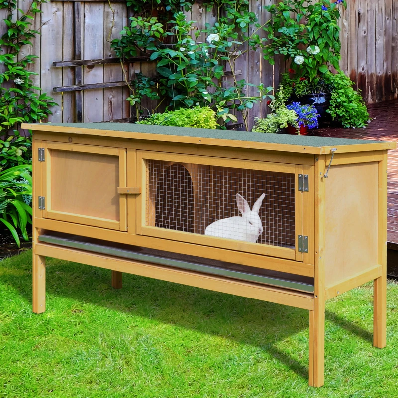 PawHut Cage lapin clapier lapin extérieur 2 portes bac coulissant pieds surélevés en bois massif 115 x 44,3 x 65 cm jaune clair