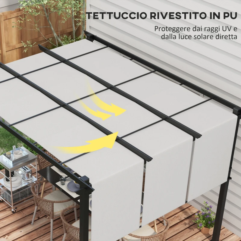 Outsunny Pergola Gazebo 3x3.5 m con 3 Tettucci Regolabili, in Acciaio e Poliestere Anti UV, Grigio Chiaro