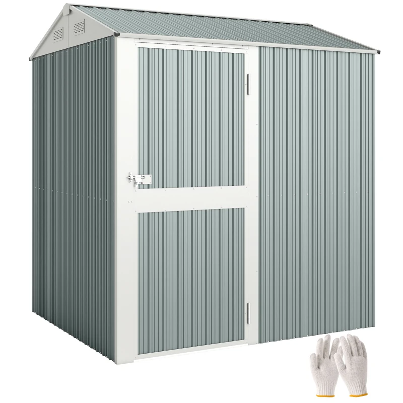 Outsunny Metall Gerätehaus 3,5 m², Hoher Abschließbar Geräteschuppen mit Sattedach Lüftungen Handschuhen, 209 x 177 x 236 cm