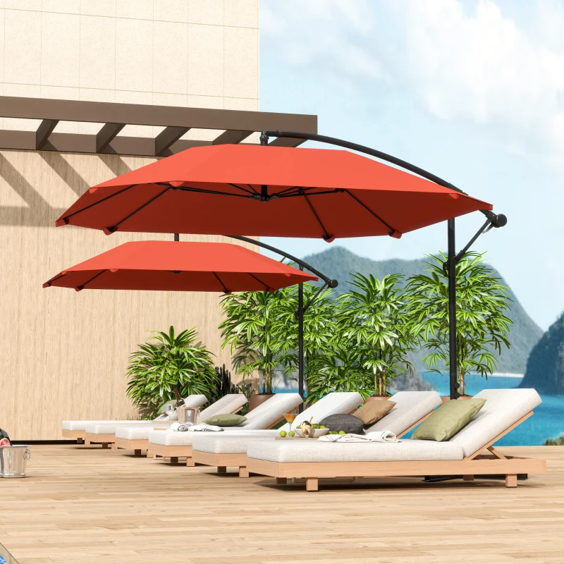 Outsunny Ombrellone a Sbalzo con Copertura Regolabile e Base a Croce, in Metallo e Poliestere, 260x304x245 cm, Bordeaux