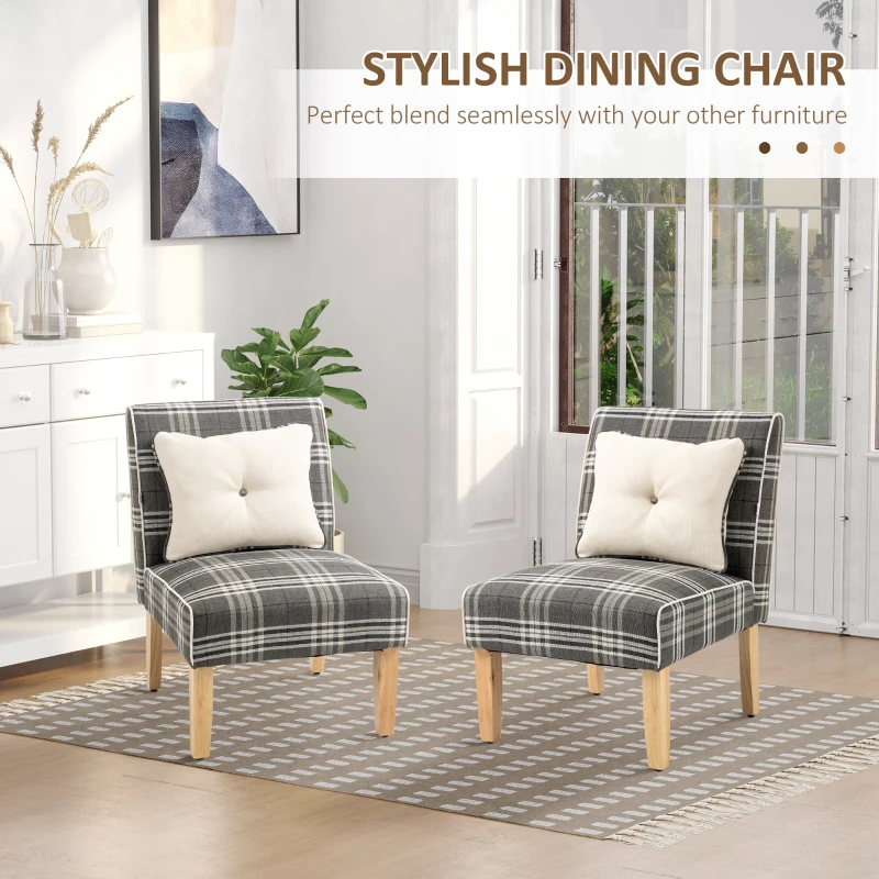 HOMCOM Modern Dining Chairs Set of 2, Accent Chair with Patterned Upholstery, Throw Pillows and Rubber Wood Legs, for Kitchen Living Room, Grey