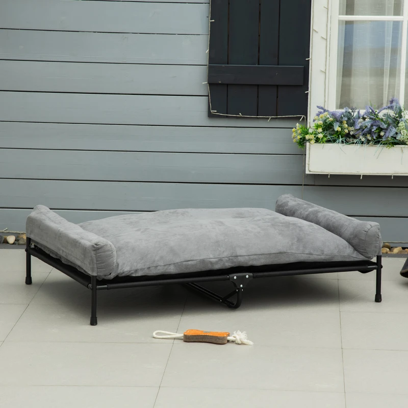 PawHut Cama Elevada para Perros y Gatos Cama Cesta para Mascotas Medianas y Grandes con Cojín Desmontable Lavable y Tela de Malla Transpirable 120x80x30 cm Gris