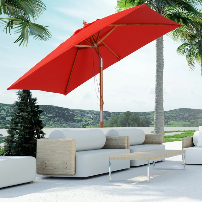 Outsunny Parasol de jardin extérieur Parasol rectangulaire inclinable bois polyester 2L x 1,5l x 2,3H m rouge