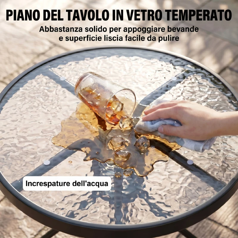 Outsunny Conjunto Mesa y 2 Sillas Muebles para Jardín Exterior Patio Terraza Silla Plegable Respaldo Reclinable a 4 Niveles Texteline Marco Acero Marrón