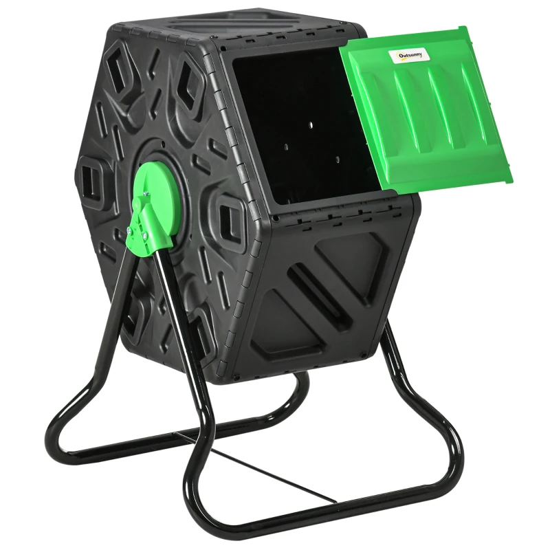 Outsunny Compostador Giratorio 65L con Sistema de Ventilación y Base de Acero para Compostaje de Residuos Orgánicos 60x49x77 cm