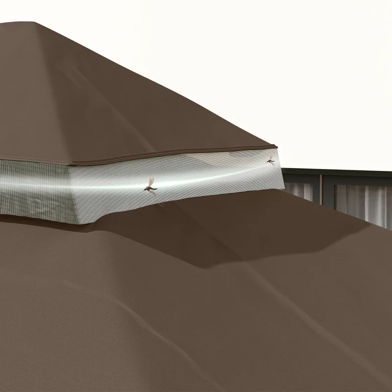 Outsunny Copertura per Gazebo da Giardino 3x4 m a 2 Livelli in Tessuto Oxford 600D con Fori di Drenaggio, Caffè