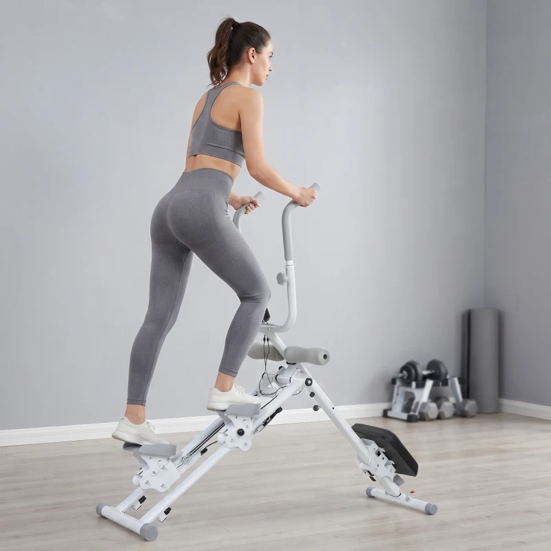 SPORTNOW 2-in-1 Ab Machine and Stair Stepper, Foldable Ab Trainer and Climbing Machine with LCD Monitor for Home Gym, White