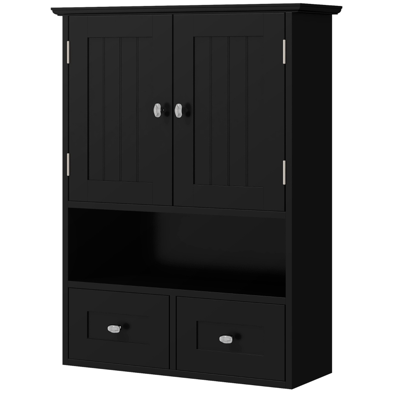 kleankin Armario de Baño de Pared Armario Colgante Mueble Suspendido de Baño con 2 Puertas y 2 Cajones 50,8x17,8x66 cm Negro