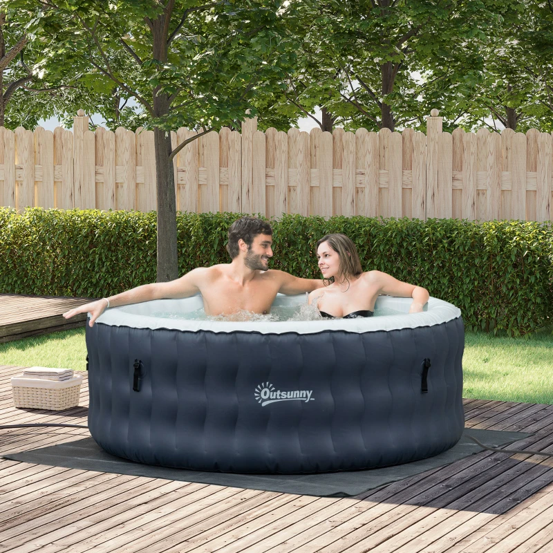 Outsunny Spa Hinchable Redondo para 4 Personas 950L Ø195x68 cm con 108 Chorros de Masaje Control remoto Azul