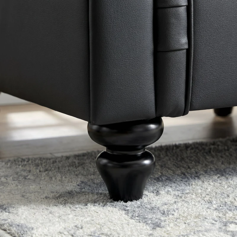HOMCOM Fotoliu Stil Chesterfield din Piele Ecologică PU cu Picioare din Lemn, Negru