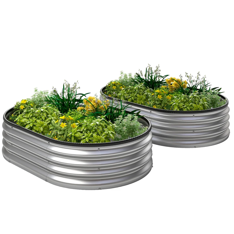 Outsunny Juego de 2 Jardineras Exterior Grandes de Acero Galvanizado Huertos Urbanos para Terraza Jardín 135x90x30 cm Plateado