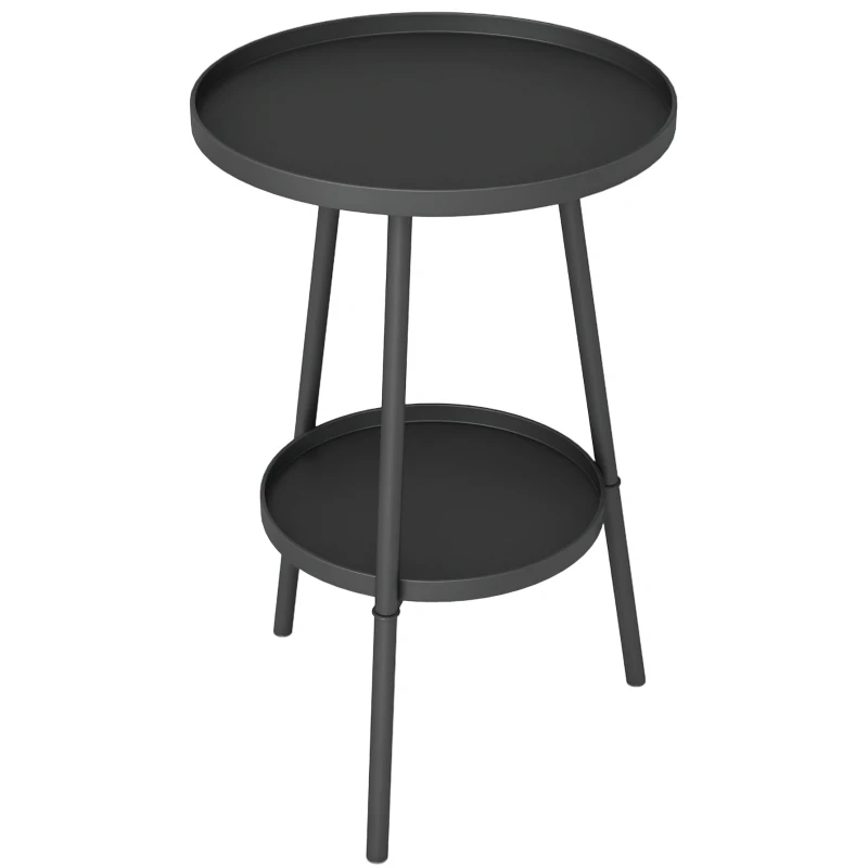 Outsunny Beistelltisch Garten Zweistufig Gartentisch mit erhöhten Kanten runder Balkontisch Ø32 x 51H cm
