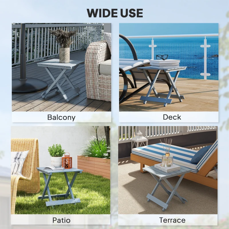 Outsunny Fir Wood Folding Coffee Table, Lightweight Small Garden Table with Slatted Top, Portable Folding Side Table for Balcony