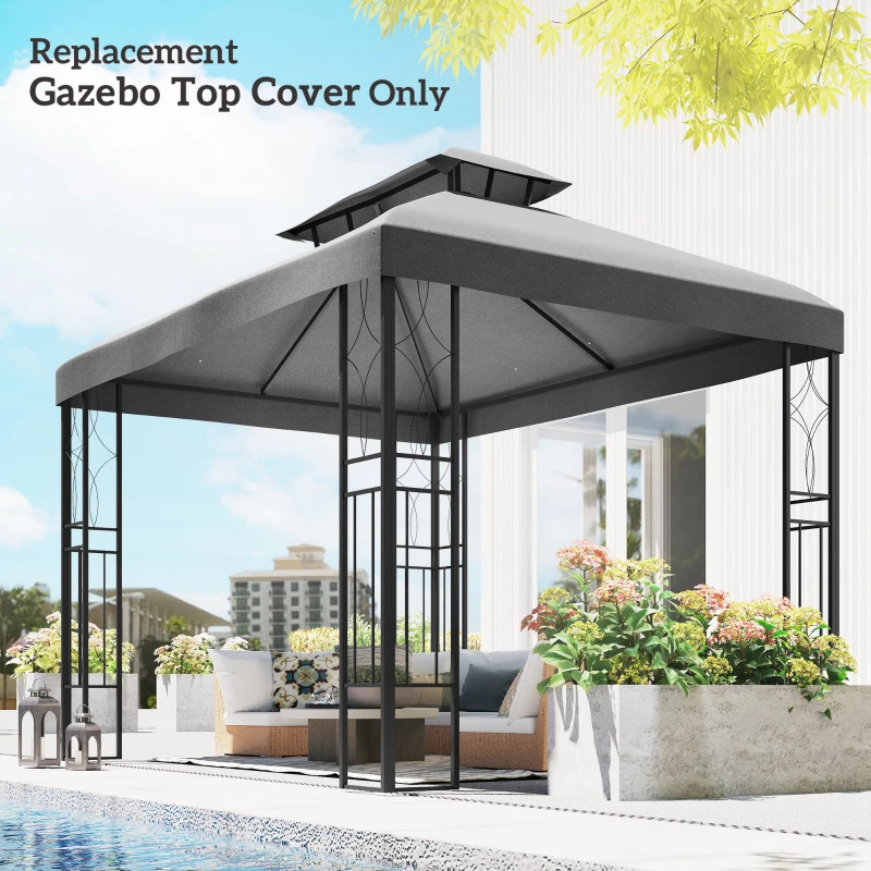 Outsunny Toldo de Recambio 4x3 m con Techo Doble Orificios de Drenaje y Protección UV Solo Toldo NO Incluye Marco Gris Oscuro
