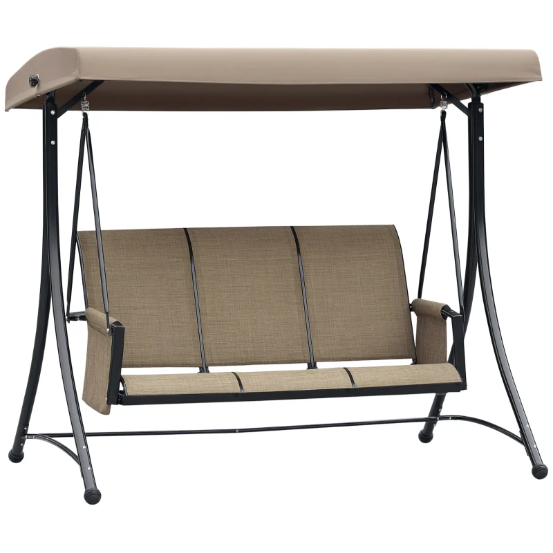 Outsunny 3-Sitzer Hollywoodschaukel, Gartenschaukel mit Sonnendach, Schaukelbank mit Ablage, Aluminium, 196 x 128 x 172 cm, Braun(m-12)