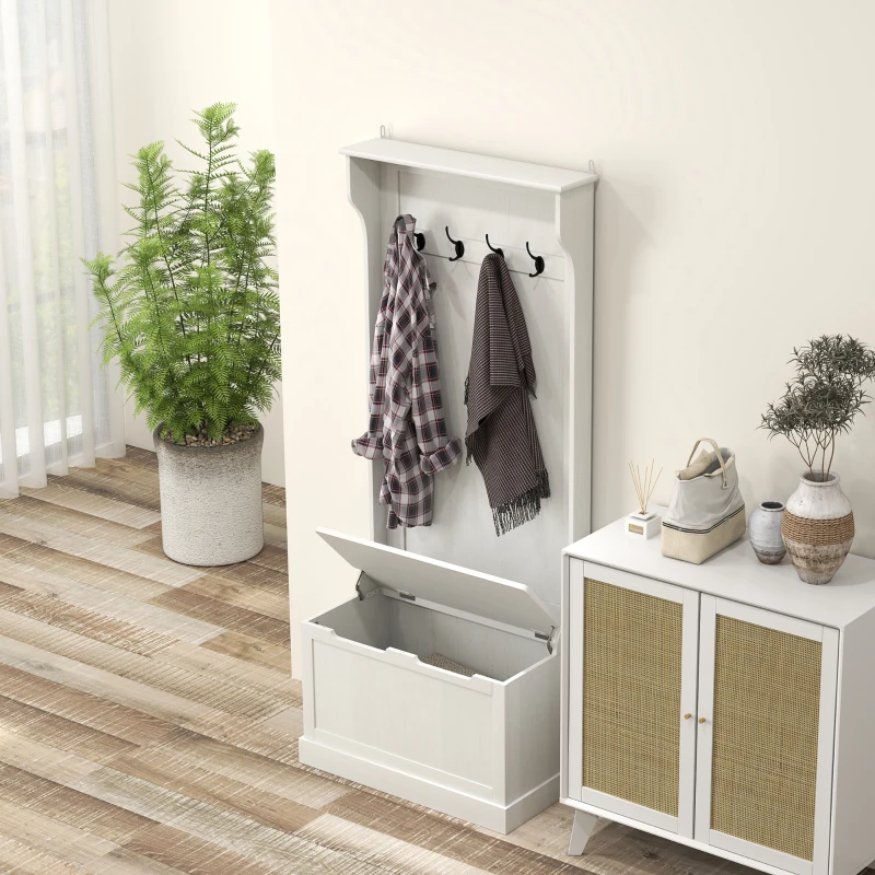 HOMCOM Móvel de Entrada com Cabide, Banco e Arrumação Branco Moderno 71,5x39,5x170 cm