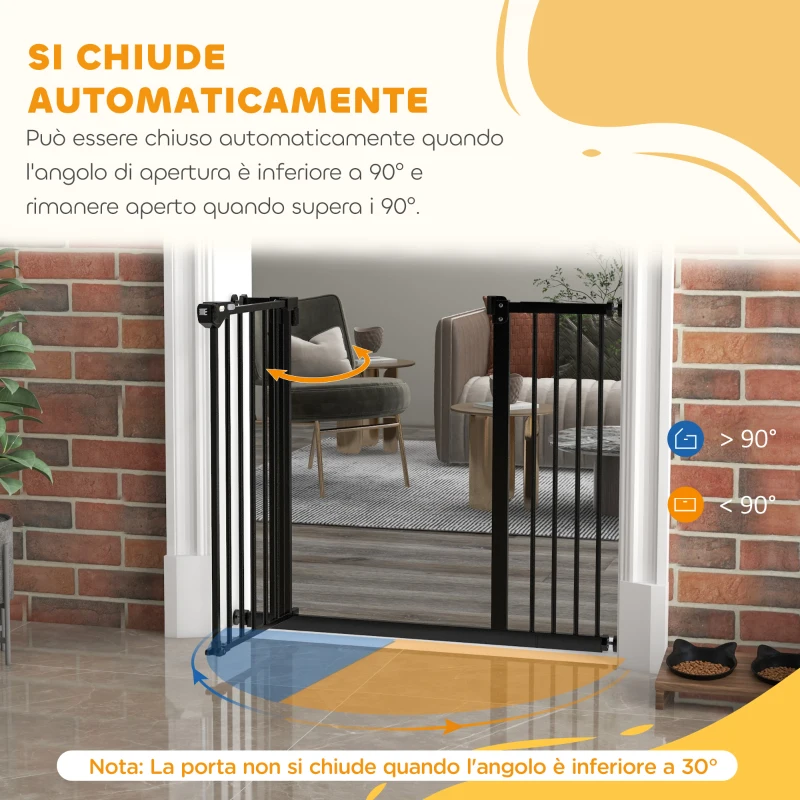 PawHut Cancellino per Cani Regolabile con Chiusura Automatica, in Acciaio e Plastica, 74-100x77 cm Nero