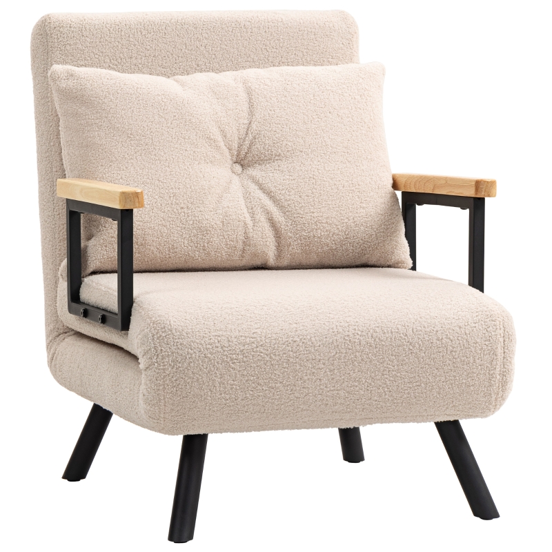 HOMCOM Sofá Cama Individual Plegable Sofá Cama Convertible 4 en 1 Respaldo Ajustable de 5 Niveles y Almohada 63x73x81 cm Beige