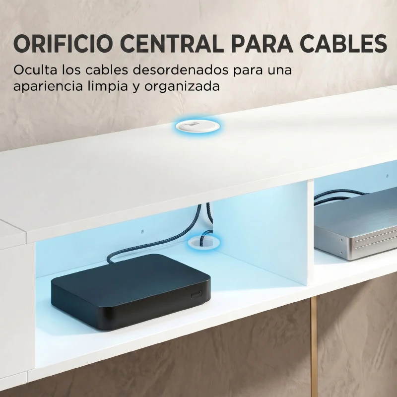 HOMCOM Mueble de TV Suspendido con Luces LED con Estantes Abiertos para Televisión 75 Pulgadas 177,8x30x18 cm Blanco