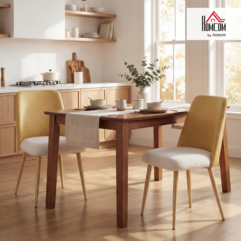 HOMCOM Juego de 2 Sillas de Cocina con Respaldo de PU de Imitación Ratán Patas de Acero y Asiento Acolchado Marrón y Beige