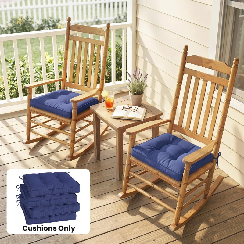 Outsunny Garden Seat Cushion with Ties, 42 x 42cm Replacement Dining Chair Seat Pad, Dark Blue
