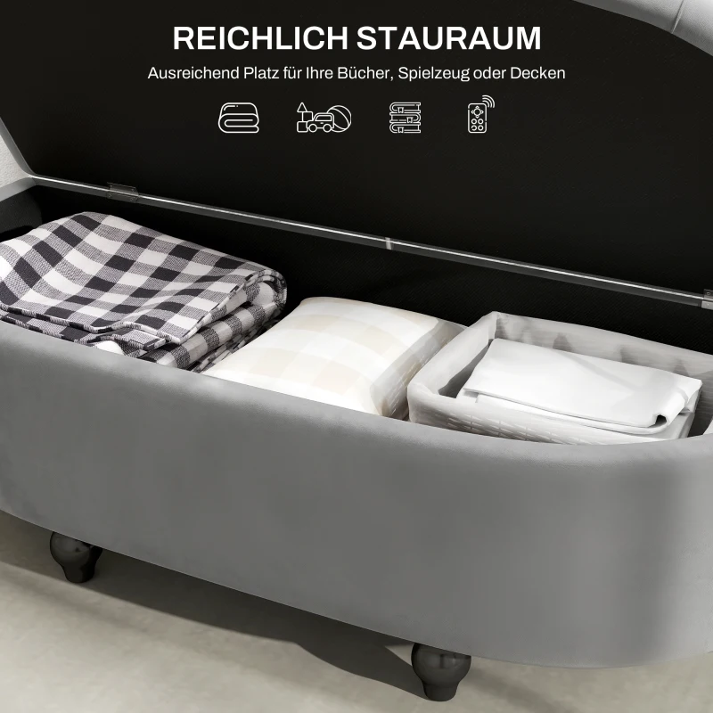 HOMCOM Hocker mit Stauraum, Sitztruhe, gepolstert, soft-close Deckel, Samtoptik, 120 x 46 x 42 cm, Dunkelgrau(m-4)