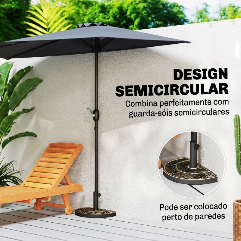 Outsunny Base para Chapéu de Sol de Resina em Forma Semicircular para Mastros de Ø3,8 cm e Ø4,8 cm Peso 9 kg 50x31x32 cm Bronze