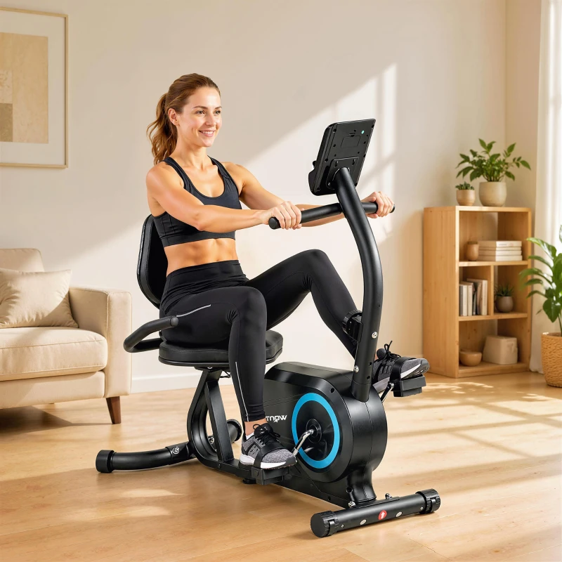 SPORTNOW Recumbent Exercise Bike for Home, Stationary Bike with Bluetooth, App Connectivity, Quiet 8-Level Magnetic Resistance