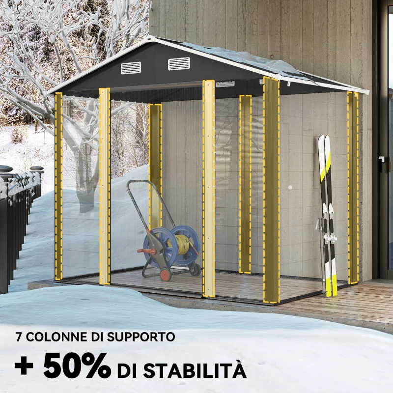 Outsunny Casetta porta Attrezzi con Porte Scorrevoli e 4 Prese d'Aria, in Acciaio e PP 196x236x208 cm, Grigio Scuro