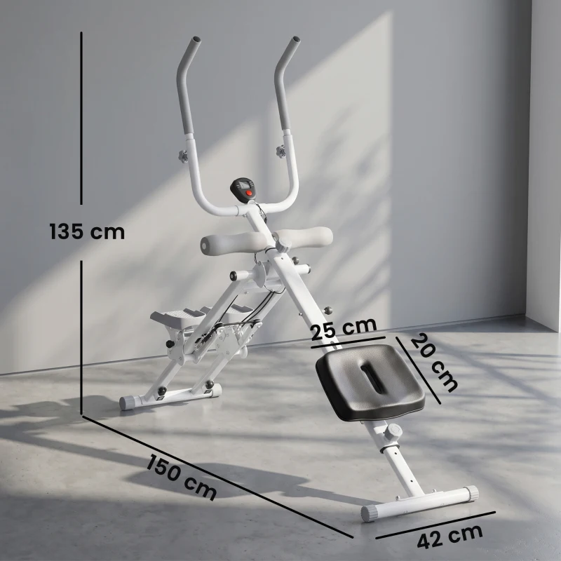 SPORTNOW 2-in-1 Ab Machine and Stair Stepper, Foldable Ab Trainer and Climbing Machine with LCD Monitor for Home Gym, White