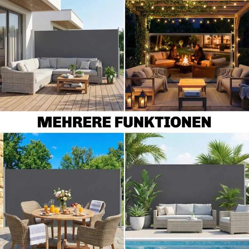 Outsunny Ausziehbare Seitenmarkise, Sichtschutz für Außenbereiche, Wasserabweisend, UV 50+, 420 x 185 cm, Dunkelgrau