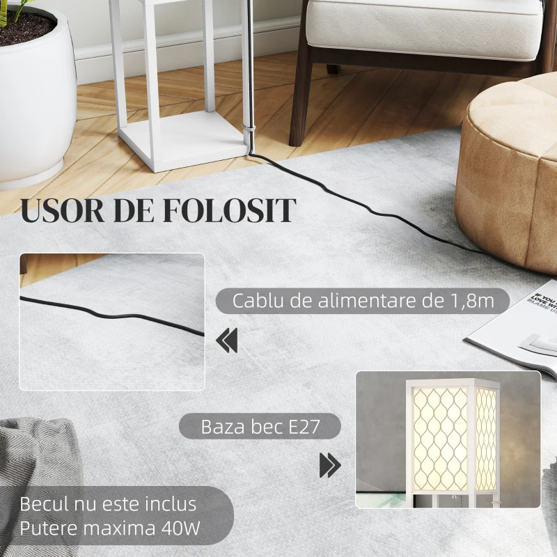 HOMCOM Lampă de Podea 2 în 1 Modernă cu 3 Rafturi, Soclu E27, 26 x 26 x 160 cm, Alb